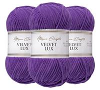 Utopia Crafts Velvet Lux Chenille 3×100g - Hilo Super Suave Grueso para Ganchillo & Punto, Mantas, Juguetes, Amigurumi - Ganchillo 5,5mm, Suave (Morado Real)