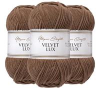Utopia Crafts Velvet Lux Chenille 3×100g - Hilo Super Suave Grueso para Ganchillo & Punto, Mantas, Juguetes, Amigurumi - Ganchillo 5,5mm, Suave (Marrón Cacao)