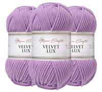 Utopia Crafts Velvet Lux Chenille 3×100g - Hilo Super Suave Grueso para Ganchillo & Punto, Mantas, Juguetes, Amigurumi - Ganchillo 5,5mm, Suave (Lila Suave)