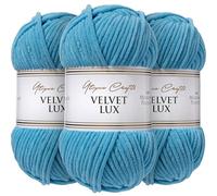 Utopia Crafts Velvet Lux Chenille 3×100g - Hilo Super Suave Grueso para Ganchillo & Punto, Mantas, Juguetes, Amigurumi - Ganchillo 5,5mm, Suave (Azul Turquesa)