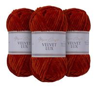 Utopia Crafts Velvet Lux Chenille 3×100g - Hilo Super Suave Grueso para Ganchillo & Punto, Mantas, Juguetes, Amigurumi - Ganchillo 5,5mm, Suave (Naranja Oscuro)