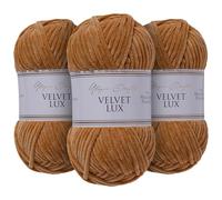 Utopia Crafts Velvet Lux Chenille 3×100g - Hilo Super Suave Grueso para Ganchillo & Punto, Mantas, Juguetes, Amigurumi - Ganchillo 5,5mm, Suave (Marrón Cálido)