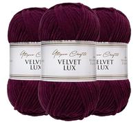 Utopia Crafts Velvet Lux Chenille 3×100g - Hilo Super Suave Grueso para Ganchillo & Punto, Mantas, Juguetes, Amigurumi - Ganchillo 5,5mm, Suave (Burdeos Profundo)