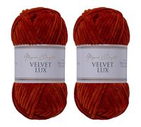 Utopia Crafts Velvet Lux Chenille Yarn 2x 100g (Dark Orange)