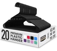 Utopia Home Paquete de 20 Perchas de Plástico Ahorradoras de Espacio, Duraderas y con Ranuras para los Hombros, Negras