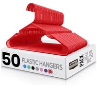 Utopia Home Paquete de 50 Perchas de plástico Que ahorran Espacio, duraderas y con Ranuras para los Hombros, Rojas