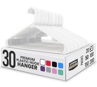 Utopia Home Perchas Blancas de Plástico 30 Paquetes con Ganchos - Perchas Blancas Duraderas y Resistentes Que Ahorran Espacio para Abrigos, Faldas, Pantalones, Vestidos, Etc