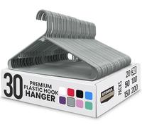 Utopia Home Perchas de Plástico Grises 30 Paquetes con Ganchos - Perchas Blancas Resistentes y Duraderas Que Ahorran Espacio para Abrigos, Faldas, Pantalones, Vestidos, Etc