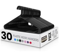 Utopia Home Perchas de Plástico Negro 30 Paquetes con Ganchos - Duraderas y Ahorran Espacio Perchas Blancas de Alta Resistencia para Abrigos, Faldas, Pantalones, Vestidos, Etc