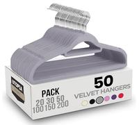 Utopia Home Perchas de Terciopelo - Perchas para Trajes de Terciopelo con Tie Bar - Antideslizantes (Gris, Paquete de 50)