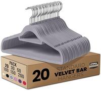 Utopia Home Perchas de Terciopelo - Perchas para Trajes de Terciopelo con Tie Bar - Antideslizantes (Gris, Paquete de 20)