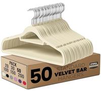 Utopia Home Perchas de Terciopelo - Perchas para Trajes de Terciopelo con Tie Bar - Antideslizantes (Marfil, Paquete de 50)