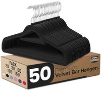 Utopia Home Perchas de Terciopelo - Perchas para Trajes de Terciopelo con Tie Bar - Antideslizantes (Negro, Paquete de 50)