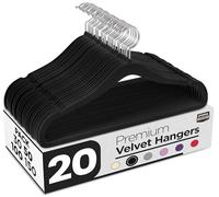 Utopia Home Premium Perchas de Terciopelo Antideslizantes, Duraderas Perchas Negras con Gancho Giratorio de 360 Grados Percha de Gran Resistencia (Negro, Paquete de 20)