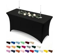 Utopia Kitchen 1 Paquete de Mantel Rectangular de Poliéster (6 pies - 183 cm) Elástico de Spandex, Cubre Mesa para Bodas, Bares, Artesanías, Exposiciones (Negro)