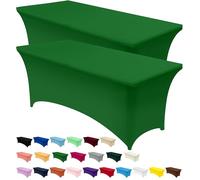 Utopia Kitchen 2 Paquet de Manteles Rectangulares de Poliéster (6 pies - 183 cm) Elásticos de Spandex, Cubre Mesas para Bodas, Bares, Artesanías, Exposiciones (Verde Esmeralda)