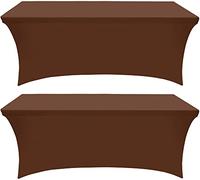 Utopia Kitchen 2 Paquet de Manteles Rectangulares de Poliéster (6 pies - 183 cm) Elásticos de Spandex, Cubre Mesas para Bodas, Bares, Artesanías, Exposiciones (Café Claro)