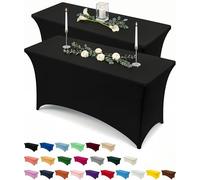 Utopia Kitchen 2 Paquetes de Manteles Rectangulares de Poliéster (4 pies - 122 cm) Elásticos de Spandex, Cubre Mesas para Bodas, Bares, Artesanías, Exposiciones (Negro)