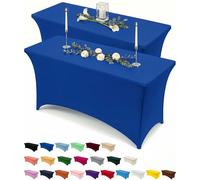 Utopia Kitchen 2 Paquetes de Manteles Rectangulares de Poliéster (4 pies - 122 cm) Elásticos de Spandex, Cubre Mesas para Bodas, Bares, Artesanías, Exposiciones (Azul)