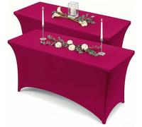 Utopia Kitchen 2 Paquetes de Manteles Rectangulares de Poliéster (6 pies - 183 cm) Elásticos de Spandex, Cubre Mesas para Bodas, Bares, Artesanías, Exposiciones (Fucsia)