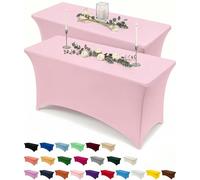 Utopia Kitchen 2 Paquetes de Manteles Rectangulares de Poliéster (6 pies - 183 cm) Elásticos de Spandex, Cubre Mesas para Bodas, Bares, Artesanías, Exposiciones (Rosa)