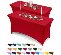 Utopia Kitchen 2 Paquetes de Manteles Rectangulares de Poliéster (6 pies - 183 cm) Elásticos de Spandex, Cubre Mesas para Bodas, Bares, Artesanías, Exposiciones (Rojo)
