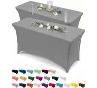 Utopia Kitchen 2 Paquetes de Manteles Rectangulares de Poliéster (6 pies - 183 cm) Elásticos de Spandex, Cubre Mesas para Bodas, Bares, Artesanías, Exposiciones (Gris)