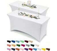 Utopia Kitchen 2 Paquetes de Manteles Rectangulares de Poliéster (6 pies - 183 cm) Elásticos de Spandex, Cubre Mesas para Bodas, Bares, Artesanías, Exposiciones (Blanco)