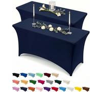 Utopia Kitchen 2 Paquetes de Manteles Rectangulares de Poliéster (8 pies - 244 cm) Elásticos de Spandex, Cubre Mesas para Bodas, Bares, Artesanías, Exposiciones (Azul Marino)