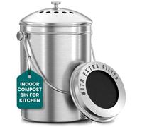 Utopia Kitchen Contenedor de abono para encimera de Cocina, Cubo de Compost de 1.3 galones para Cocina con Tapa, Incluye 1 Filtro de carbón de Repuesto, Home Essentials - (Plateado)