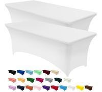 Utopia Kitchen - Paquete de 2 manteles (2,4 m, Blanco) de Elastano Ajustados, Lavables y Resistentes a Las Arrugas, elásticos, rectangulares, para Mesa de Patio, Eventos, Bodas, Banquetes y Fiestas,