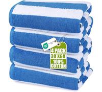 Utopia Towels - Grandes Toallas de Playa Cabana Rayas (76 x 152 cm) - 100% algodón Hilado, Suaves y de Secado rápido (Juego de 4 - Azul)