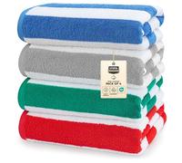 Utopia Towels - Grandes Toallas de Playa/Piscina Cabana Rayas (76 x 152 cm) - 100% algodón Hilado, Suaves y de Secado rápido (Juego de 4 - Azul, Gris, Rojo y Verd)