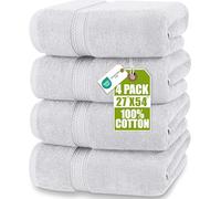 Utopia Towels - Juego de 4 Toallas de baño, 68,5 x 137,1 cm, 100% algodón con bucles, 600 g/m², Ligeras y Altamente absorbentes, Toallas de Secado rápido, Uso Diario, Color Plateado