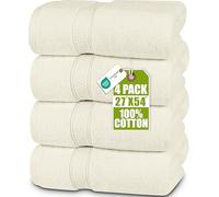 Utopia Towels - Juego de 4 Toallas de baño, 68,5 x 137,1 cm, 100% algodón con bucles, 600 g/m², Ligeras y Altamente absorbentes, Toallas de Secado rápido, Uso Diario, Color Marfil