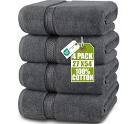 Utopia Towels - Juego de 4 Toallas de baño, 68,5 x 137,1 cm, 100% algodón con bucles, 600 g/m², Ligeras y Altamente absorbentes, Toallas de Secado rápido, Uso Diario, Color Gris