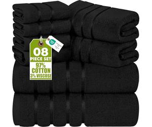 Utopia Towels - Juego de Toallas de Lujo de 8 Piezas, 2 Toallas de Baño, 2 Toallas de Mano y 4 Paños de Lavado, Juego de Toallas Altamente Absorbentes 97% Algodón Ring Spun(Negro)