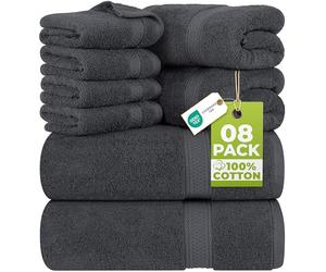 Utopia Towels - Juego de Toallas Premium de 8 Piezas, 2 Toallas de Baño, 2 Mano y 4 Toallitas - Algodón - para Casas, Hoteles y Spas, Altamente Absorbentes (Gris)