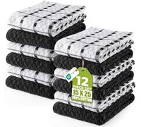 Utopia Towels Toallas de Cocina, 38 x 64 cm, 100% algodón Hilado en Anillo, Toallas de Plato súper Suaves y absorbentes, Toallas de té y Toallas de Barra, (Paquete de 12) (Negro Y Blanco)