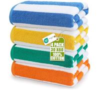 Utopia Towels - Grandes Toallas de Playa/Piscina Cabana Rayas (76 x 152 cm) - 100% algodón Hilado, Suaves y de Secado rápido (Juego de 4 - Azul, Amarillo, Verde y Naranja)