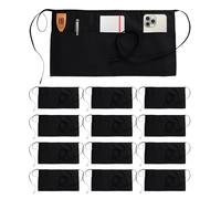 Utopia Wear - Delantal de cintura con 3 bolsillos (juego de 12, negro, 61 x 31 centímetros), medio delantal, delantal de camarero, delantal de dinero, soporte para cheques