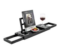 Utoplike Bandeja de bambú para bañera, Mesa de baño Negra sobre bañera, Organizador de baño Extensible con Soporte para Libros, tabletas, Copas de Vino y Toallas