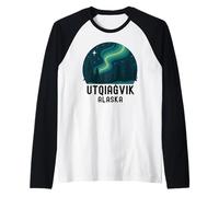 Utqiagvik Alaska Aurora Ártico Aurora Northern Lights Inupiat Viaje Camiseta Manga Raglan