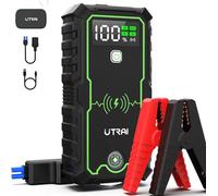 UTRAI Jump Starter Power Pack,6000A 27000mAh Car Battery Booster Jump Starter with Quick Charge 3.0 and DC Output,10W Wireless Charger,LED Flashlight,Compass,Safety Hammer (for All Gas/8.5L Diesel)