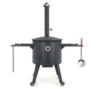 Utschak Horno de fuego de 49 cm de diámetro y hierro fundido Kazan 22 L | Accesorios de cocina | Kazan Set con tapa | Olla uzbeka para barbacoa y Plov | Base plana o redonda a elegir (base redonda)