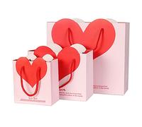 Utsunomiya® Lot de 3 Super Rose Cœur, liebevolle Sachets Cadeau, belastbare Pochette cadeau en papier papier laqué Sac de transport, moyen 17 x 10 x 22