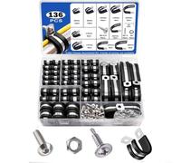 UTTASU Kit de abrazaderas de cable acolchadas de goma de acero inoxidable 304 de 136 piezas | 10 tamaños de soportes de tubería de 6 a 45 mm con tornillos para gestión de cables de automóviles, barcos