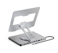 UTTASU Soporte para ordenador portátil con conector Gigabit 4K, diseño giratorio plegable, compatible con dispositivos USB-C, color plateado