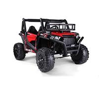 UTV 24V, Rojo, Dos Asientos en Cuero, Mando a Distancia de 2.4Ghz, 2 X 200 W Motores, Freno eléctrico, Luces LED, Suaves Ruedas EVA con suspensión, Reproductor MP3 con USB/SD