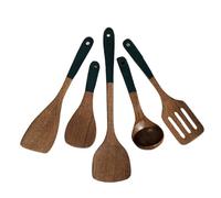 UTWWCIGC 5 unids/Set de Utensilios de Cocina de Madera Natural, Juego de Utensilios de Cocina de Chef con Agarre cómodo, Cuchara espátula Resistente al Calor